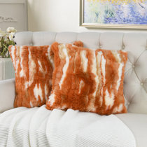 Orange faux fur clearance pillows